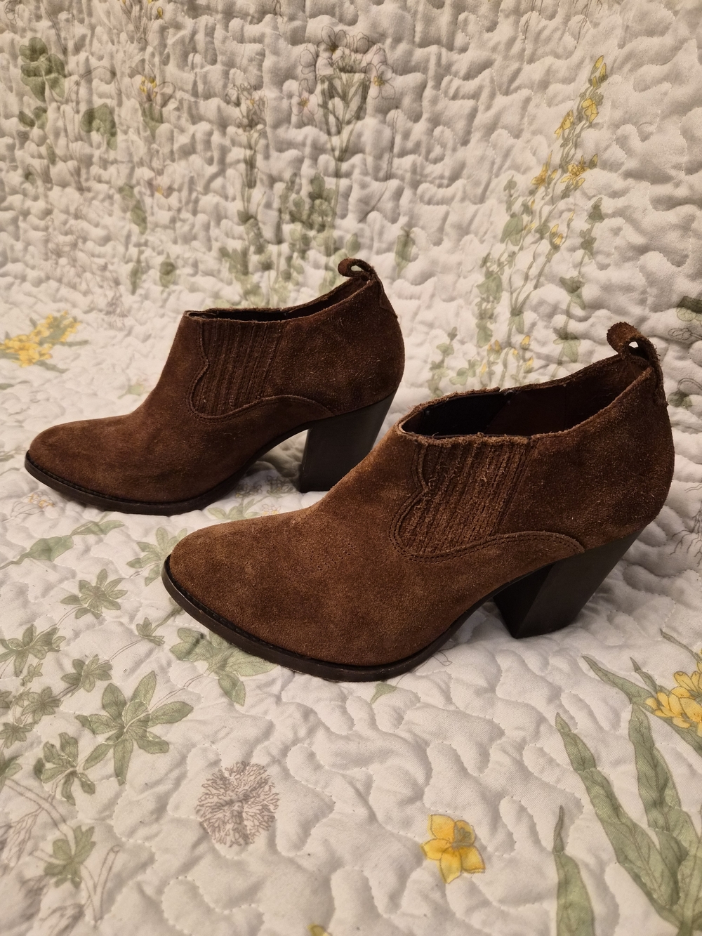 Frye Brown Suede Ankle Booties with Block Heel